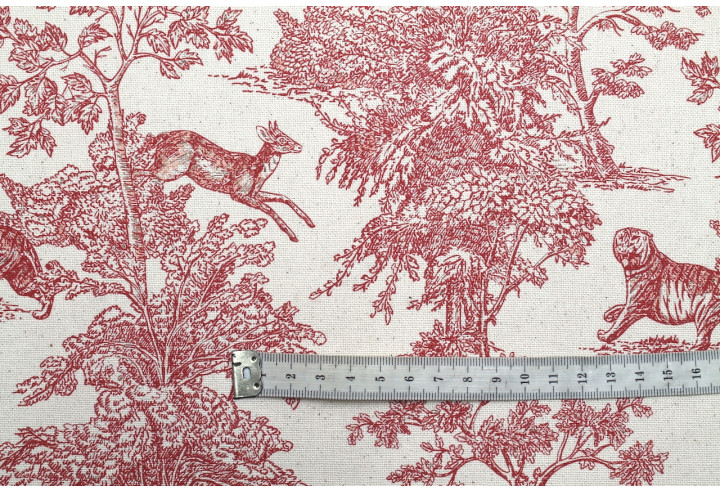 Tissu Coton Toile de Jouy Savane Rouge -Au Mètre
