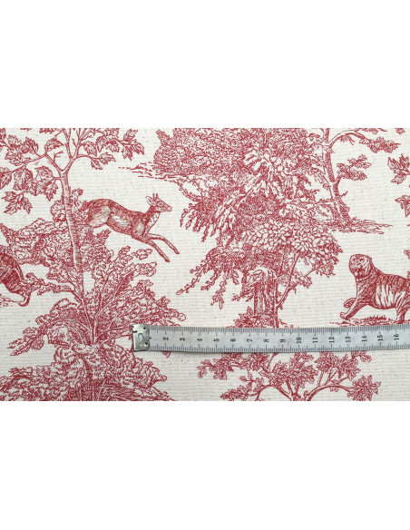 Tissu Coton Toile de Jouy Savane Rouge -Au Mètre