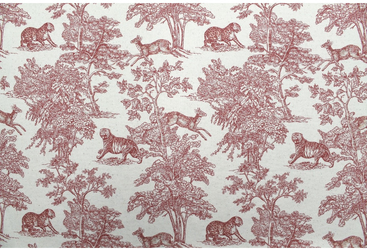 Tissu Coton Toile de Jouy Savane Rouge -Au Mètre