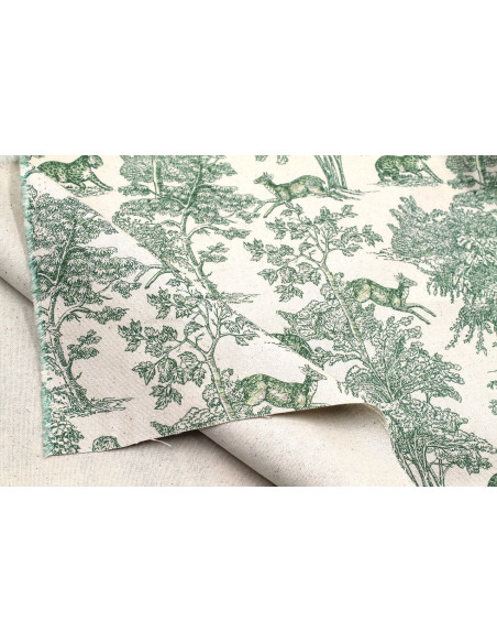 Tissu Coton Toile de Jouy Savane Vert -Au Mètre