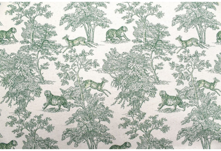Tissu Coton Toile de Jouy Savane Vert -Au Mètre