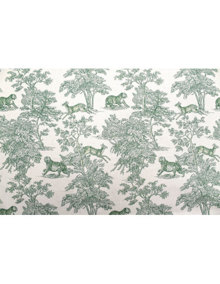 Tissu Coton Toile de Jouy Savane Vert -Au Mètre