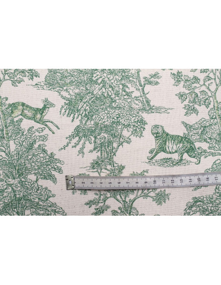 Tissu Coton Toile de Jouy Savane Vert -Au Mètre