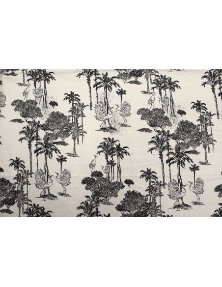 Tissu Coton Toile de Jouy Jungle Tropicale Noir -Au Mètre