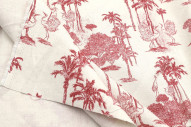 Tissu Coton Toile de Jouy Jungle Tropicale Rouge -Au Mètre