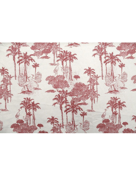 Tissu Coton Toile de Jouy Jungle Tropicale Rouge -Au Mètre
