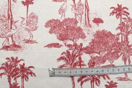 Tissu Coton Toile de Jouy Jungle Tropicale Rouge -Au Mètre