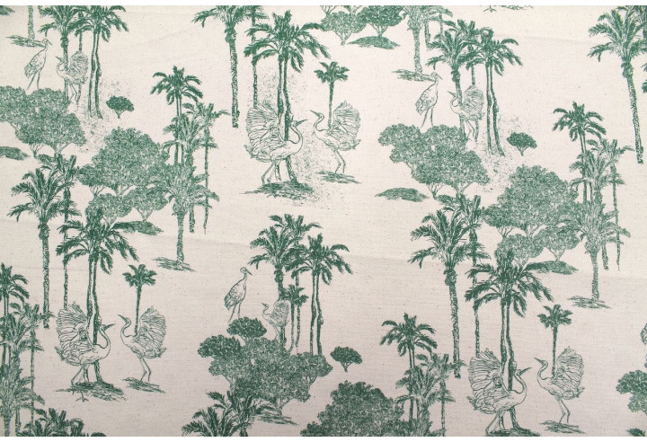 Tissu Coton Toile de Jouy Jungle Tropicale Vert -Au Mètre