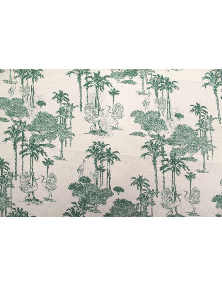 Tissu Coton Toile de Jouy Jungle Tropicale Vert -Au Mètre