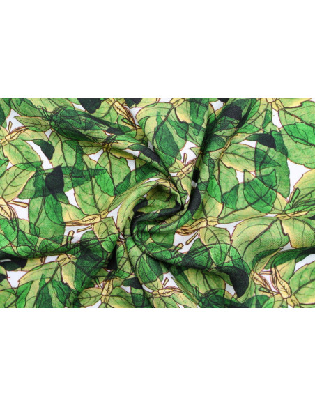 Tissu Gabardine Viscose Imprimé Fleur Automne Vert -Au Mètre