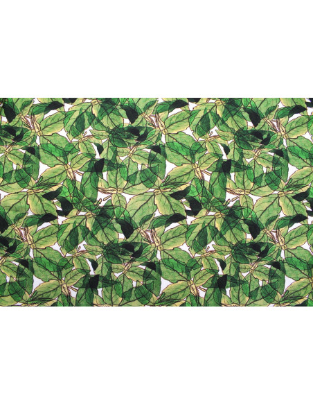 Tissu Gabardine Viscose Imprimé Fleur Automne Vert -Au Mètre