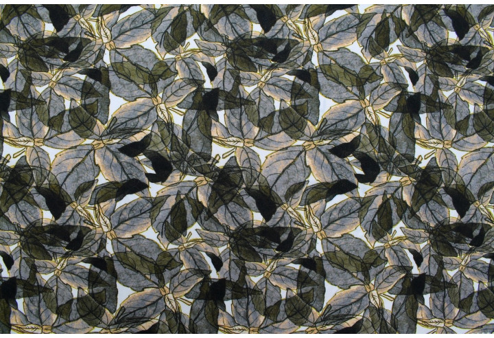 Tissu Gabardine Viscose Imprimé Fleur Automne Kaki -Au Mètre