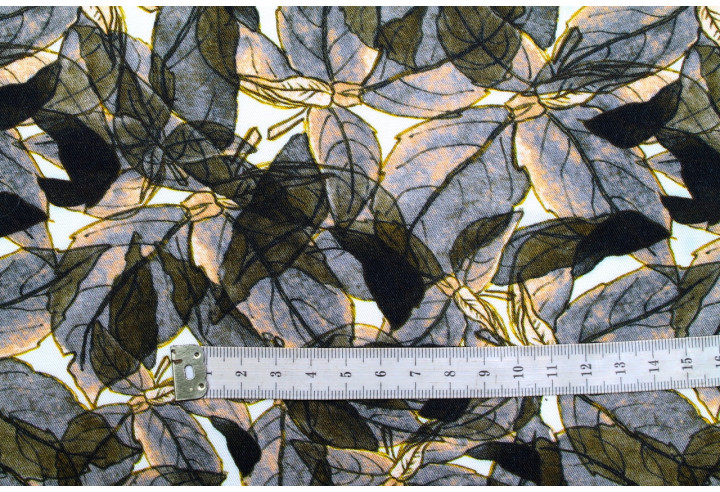 Tissu Gabardine Viscose Imprimé Fleur Automne Kaki -Au Mètre