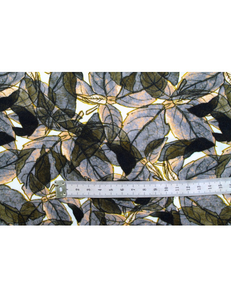 Tissu Gabardine Viscose Imprimé Fleur Automne Kaki -Au Mètre