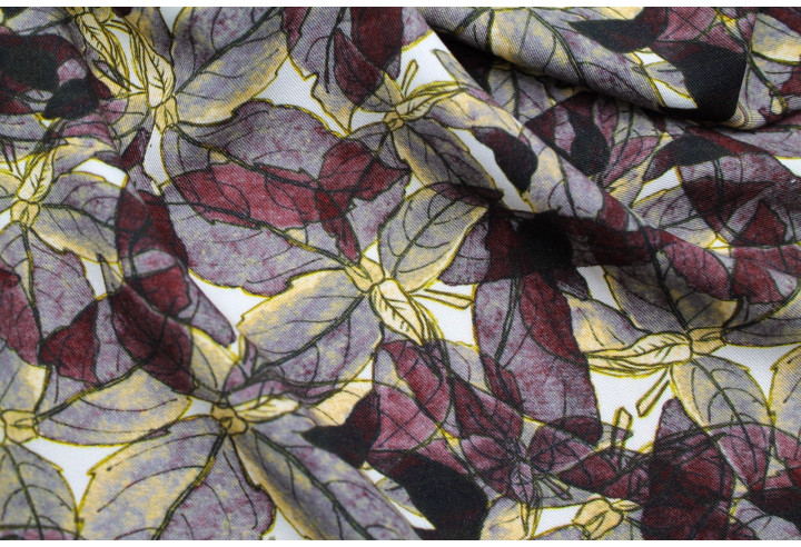 Tissu Gabardine Viscose Imprimé Fleur Automne Gris -Au Mètre