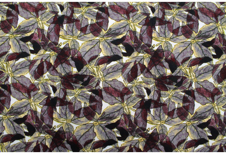 Tissu Gabardine Viscose Imprimé Fleur Automne Gris -Au Mètre