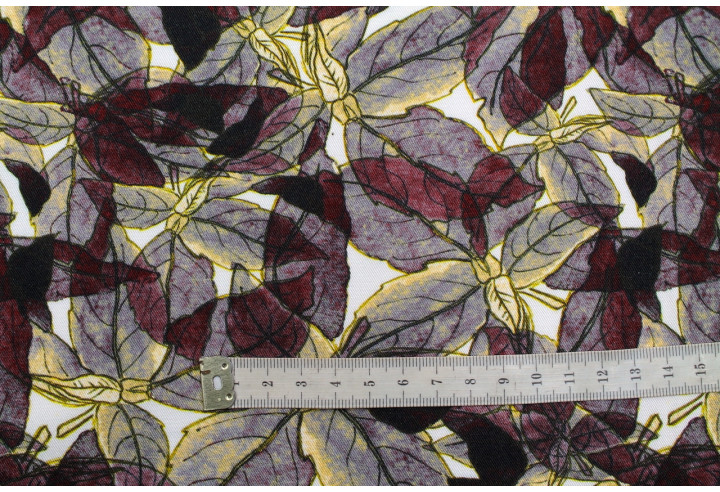 Tissu Gabardine Viscose Imprimé Fleur Automne Gris -Au Mètre