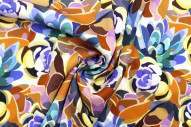 Tissu Gabardine Viscose Imprimé Fleur Graphique Camel -Au Mètre