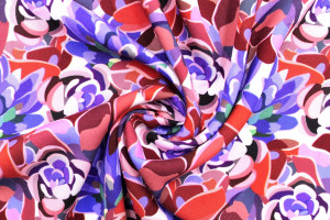 Tissu Gabardine Viscose Imprimé Fleur Graphique Violet -Au Mètre