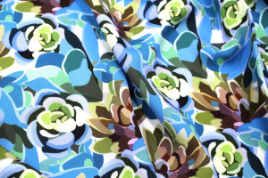 Tissu Gabardine Viscose Imprimé Fleur Graphique Turquoise -Au Mètre 2