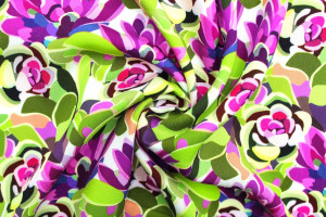 Tissu Gabardine Viscose Imprimé Fleur Graphique Anis -Au Mètre