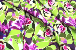 Tissu Gabardine Viscose Imprimé Fleur Graphique Anis -Au Mètre 2
