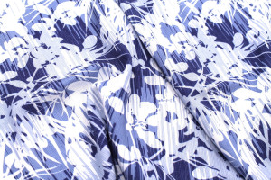 Tissu Gabardine Viscose Imprimé Fleur Strié Bleu -Au Mètre 2
