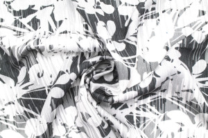 Tissu Gabardine Viscose Imprimé Fleur Strié Gris -Au Mètre