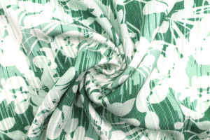 Tissu Gabardine Viscose Imprimé Fleur Strié Vert -Au Mètre