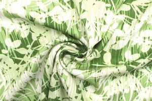 Tissu Gabardine Viscose Imprimé Fleur Strié Anis -Au Mètre
