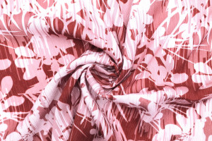 Tissu Gabardine Viscose Imprimé Fleur Strié Bordeaux -Au Mètre