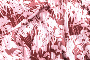 Tissu Gabardine Viscose Imprimé Fleur Strié Bordeaux -Au Mètre 2
