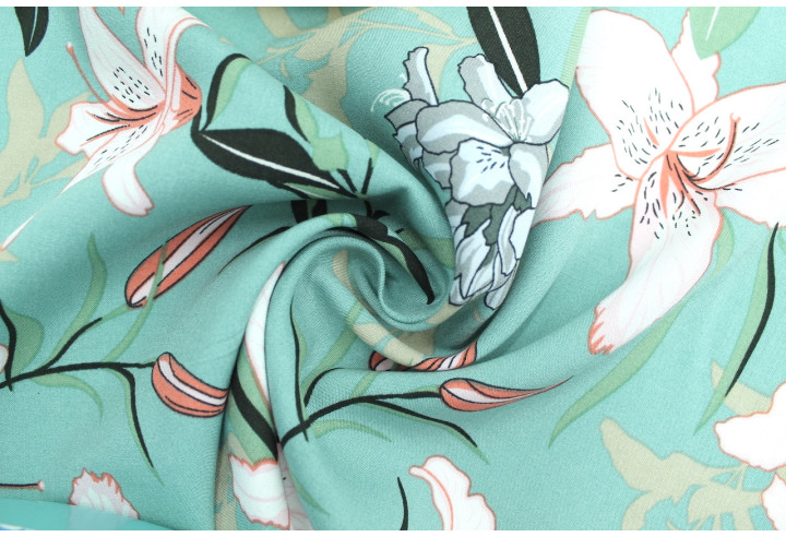 Tissu Popeline Viscose Imprimé Fleur Lysa Bleu de Qualité, Tissu au mètre, Tissu pas cher - Alltissus.com
