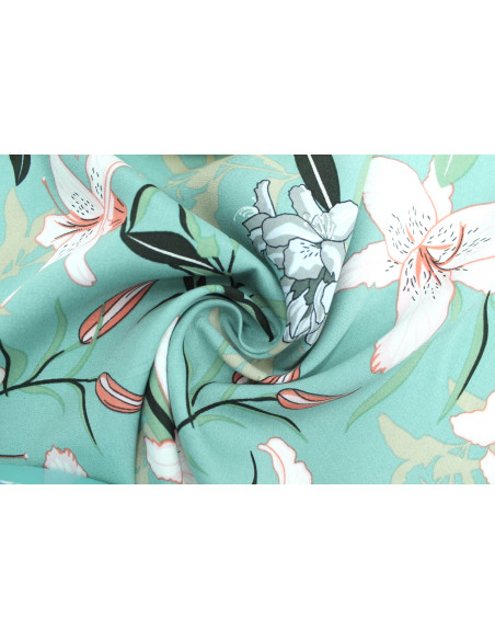 Tissu Popeline Viscose Imprimé Fleur Lysa Bleu de Qualité, Tissu au mètre, Tissu pas cher - Alltissus.com