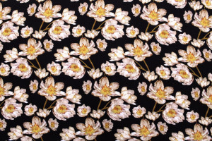 Tissu Gabardine Viscose Imprimé Fleur Pansy Noir de Qualité, Tissu au mètre, Tissu pas cher - Alltissus.com 2