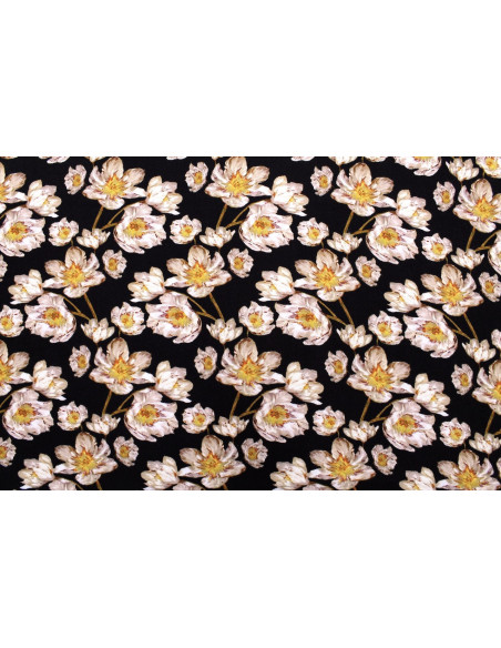 Tissu Gabardine Viscose Imprimé Fleur Pansy Noir de Qualité, Tissu au mètre, Tissu pas cher - Alltissus.com