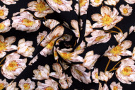 Tissu Gabardine Viscose Imprimé Fleur Pansy Noir de Qualité, Tissu au mètre, Tissu pas cher - Alltissus.com