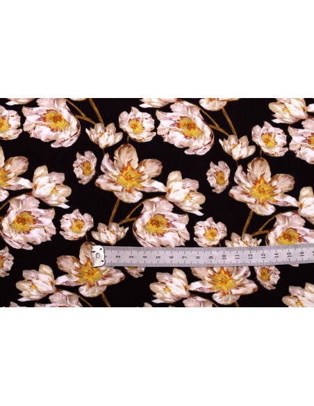 Tissu Gabardine Viscose Imprimé Fleur Pansy Noir de Qualité, Tissu au mètre, Tissu pas cher - Alltissus.com