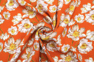 Tissu Gabardine Viscose Imprimé Fleur Pansy Orange de Qualité, Tissu au mètre, Tissu pas cher - Alltissus.com