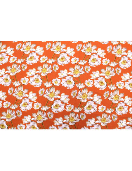 Tissu Gabardine Viscose Imprimé Fleur Pansy Orange de Qualité, Tissu au mètre, Tissu pas cher - Alltissus.com