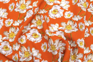 Tissu Gabardine Viscose Imprimé Fleur Pansy Orange de Qualité, Tissu au mètre, Tissu pas cher - Alltissus.com 2