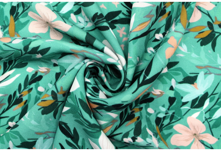 Tissu Gabardine Viscose Imprimé Fleur Jonquille Vert de Qualité, Tissu au mètre, Tissu pas cher - Alltissus.com