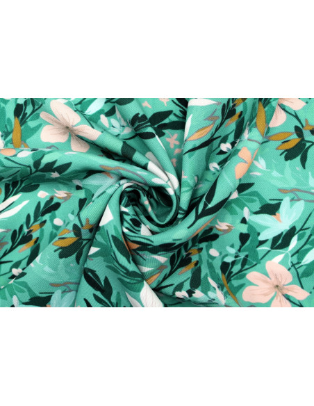 Tissu Gabardine Viscose Imprimé Fleur Jonquille Vert de Qualité, Tissu au mètre, Tissu pas cher - Alltissus.com