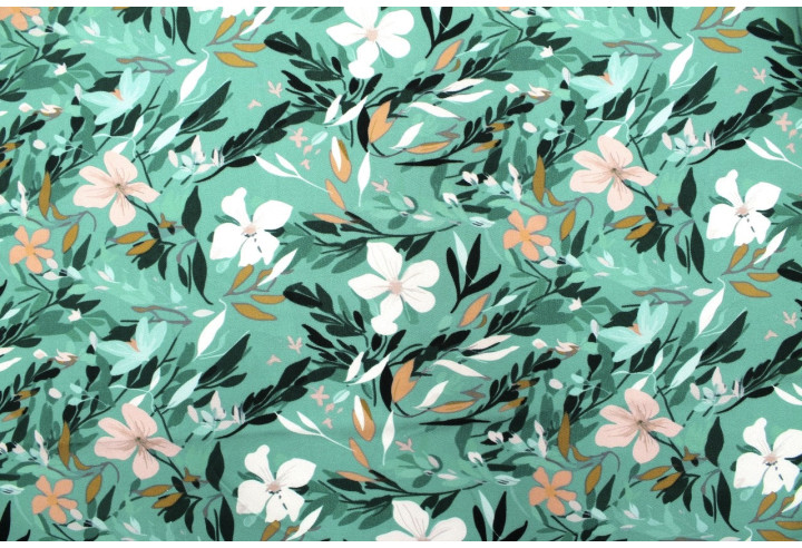 Tissu Gabardine Viscose Imprimé Fleur Jonquille Vert de Qualité, Tissu au mètre, Tissu pas cher - Alltissus.com