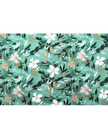 Tissu Gabardine Viscose Imprimé Fleur Jonquille Vert de Qualité, Tissu au mètre, Tissu pas cher - Alltissus.com