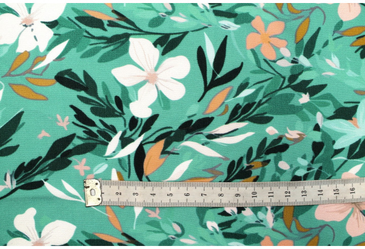 Tissu Gabardine Viscose Imprimé Fleur Jonquille Vert de Qualité, Tissu au mètre, Tissu pas cher - Alltissus.com