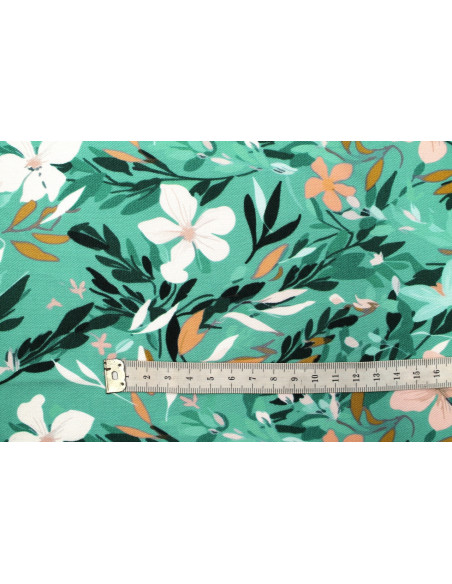 Tissu Gabardine Viscose Imprimé Fleur Jonquille Vert de Qualité, Tissu au mètre, Tissu pas cher - Alltissus.com