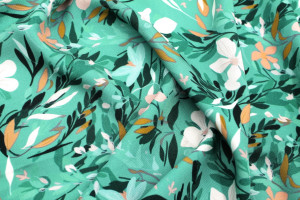 Tissu Gabardine Viscose Imprimé Fleur Jonquille Vert de Qualité, Tissu au mètre, Tissu pas cher - Alltissus.com 2