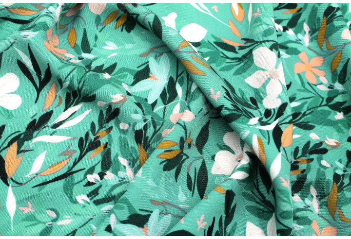 Tissu Gabardine Viscose Imprimé Fleur Jonquille Vert de Qualité, Tissu au mètre, Tissu pas cher - Alltissus.com