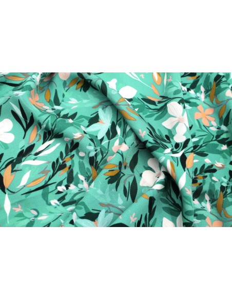 Tissu Gabardine Viscose Imprimé Fleur Jonquille Vert de Qualité, Tissu au mètre, Tissu pas cher - Alltissus.com